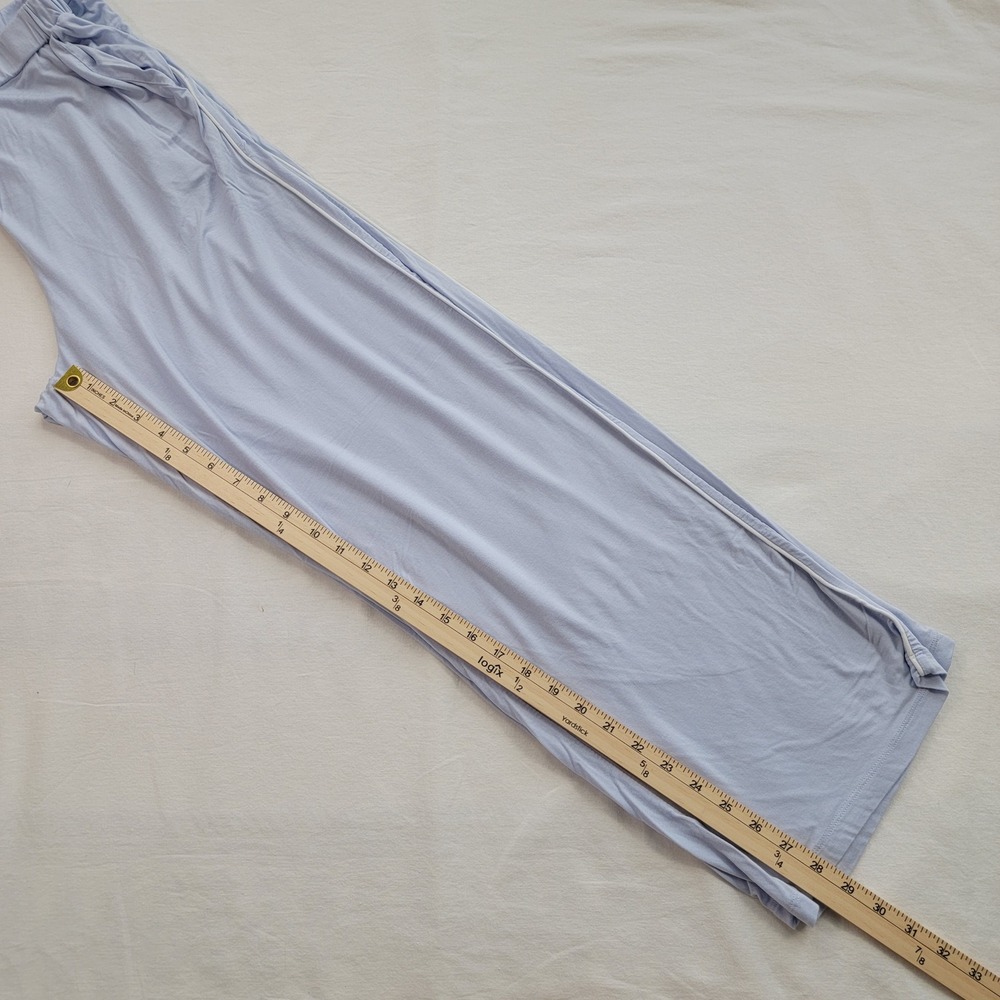 Womens Light Blue Pajama Set Long Sleeve Button Down Pants Piping Sleepwear XL - Picture 9 of 11